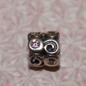 Retired Pandora Swirl Pink Cubic Zirconia Bracelet Charm Sterling Silver